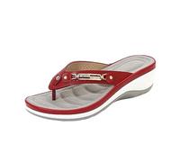 Infradito ortopedico da donna con plantare, sandali da spiaggia con accenti in metallo, zeppa, sandali estivi aperti sul davanti, antiscivolo, Colore: rosso, 38 EU