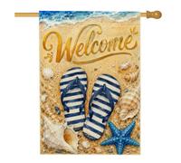 Infradito per casa, estate, spiaggia, conchiglie, stelle marine, estate, blu, double face, decorative, per esterni, cortile, prato, patio, porta d'ingresso, 71 x 101 cm