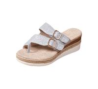 Infradito Per Le Donne Uk Mules Espadrillas Flip Flop Zeppa Sandalo Due Fibbie Sandalen Damen Open Toe Flip-Flop Slip On Pantofole Antiscivolo Leggero Walking Pantofole Sandalen Damen, Argento, 39 EU