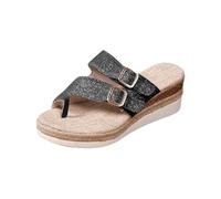 Infradito Per Le Donne Uk Mules Espadrillas Flip Flop Zeppa Sandalo Due Fibbie Sandalen Damen Open Toe Flip-Flop Slip On Pantofole Antiscivolo Leggero Walking Pantofole Sandalen Damen, Nero , 39 EU