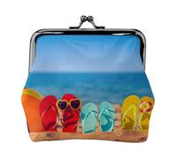 Infradito su una spiaggia sabbiosa con stampa leggera portamonete, portafoglio minimalista per corse di caffè e uscite locali, Nero , Taglia unica, Portamonete