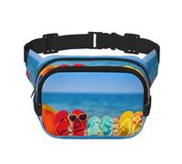 Infradito su una spiaggia sabbiosa stampa elegante e pratico marsupio regolabile, perfetto per viaggi e attività all'aperto, Nero , Taglia unica