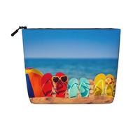 Infradito su una spiaggia sabbiosa stampa finta canapa borsa per cosmetici borsa da viaggio borsa da toilette organizer impermeabile per donne