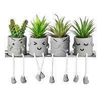 INFTYLE Piante grasse artificiali creative in vaso, 4 pezzi, mini piante grasse finte emozionali in vaso per casa, scrivania, mensola, cucina e ufficio (4 pezzi)