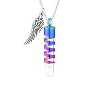 InfuMemo Collana con ciondolo a forma di ala d'angelo, in vetro trasparente, a forma di spirale, con mini urna commemorativa, Acciaio inossidabile