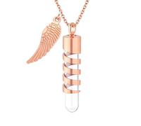 InfuMemo Collana con ciondolo a forma di ala d'angelo, in vetro trasparente, a forma di spirale, con mini urna commemorativa, Acciaio inossidabile