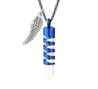 InfuMemo Collana con ciondolo a forma di ala d'angelo, in vetro trasparente, a forma di spirale, con mini urna commemorativa, Acciaio inossidabile