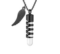 InfuMemo Collana con ciondolo a forma di ala d'angelo, in vetro trasparente, a forma di spirale, con mini urna commemorativa, Acciaio inossidabile
