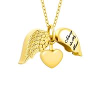 InfuMemo Collana con ciondolo a forma di cuore con ala d'angelo, urna per ceneri con mini urna commemorativa, gioiello per donne e uomini, Acciaio inossidabile