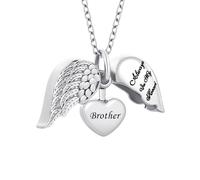 InfuMemo Collana con ciondolo a forma di cuore con ala d'angelo, urna per ceneri con mini urna commemorativa, gioiello per donne e uomini, Acciaio inossidabile