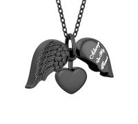 InfuMemo Collana con ciondolo a forma di cuore con ala d'angelo, urna per ceneri con mini urna commemorativa, gioiello per donne e uomini, Acciaio inossidabile