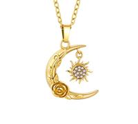 InfuMemo Collana con ciondolo per ceneri con luna, sole e rosa, con mini ricordo umano per donne e uomini cari, Acciaio inossidabile