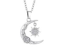InfuMemo Collana con ciondolo per ceneri con luna, sole e rosa, con mini ricordo umano per donne e uomini cari, Acciaio inossidabile