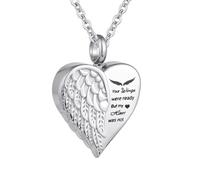 InfuMemo Collana con urna a forma di cuore per cremazione, gioiello per donne e uomini, urna a forma di ala d'angelo, con mini gioiello commemorativo - Your Wings were ready but my heart not, Acciaio