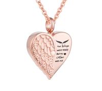 InfuMemo Collana con urna a forma di cuore per cremazione, gioiello per donne e uomini, urna a forma di ala d'angelo, con mini gioiello commemorativo - Your Wings were ready but my heart not, Acciaio