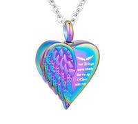 InfuMemo Collana con urna a forma di cuore per cremazione, gioiello per donne e uomini, urna a forma di ala d'angelo, con mini gioiello commemorativo - Your Wings were ready but my heart not, Acciaio