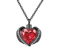InfuMemo Collana da donna con ciondolo a forma di urna a forma di cuore con ala d'angelo, collana con urna a forma di cuore con mini urna commemorativa, Acciaio inossidabile
