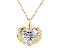 InfuMemo Collana da donna con ciondolo a forma di urna a forma di cuore con ala d'angelo, collana con urna a forma di cuore con mini urna commemorativa, Acciaio inossidabile