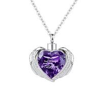 InfuMemo Collana da donna con ciondolo a forma di urna a forma di cuore con ala d'angelo, collana con urna a forma di cuore con mini urna commemorativa, Acciaio inossidabile