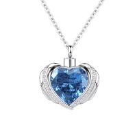 InfuMemo Collana da donna con ciondolo a forma di urna a forma di cuore con ala d'angelo, collana con urna a forma di cuore con mini urna commemorativa, Acciaio inossidabile
