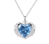 InfuMemo Collana da donna con ciondolo a forma di urna a forma di cuore con ala d'angelo, collana con urna a forma di cuore con mini urna commemorativa, Acciaio inossidabile
