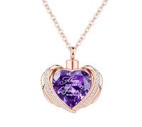 InfuMemo Collana da donna con ciondolo a forma di urna a forma di cuore con ala d'angelo, collana con urna a forma di cuore con mini urna commemorativa, Acciaio inossidabile