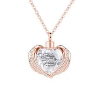 InfuMemo Collana da donna con ciondolo a forma di urna a forma di cuore con ala d'angelo, collana con urna a forma di cuore con mini urna commemorativa, Acciaio inossidabile