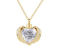 InfuMemo Collana da donna con ciondolo a forma di urna a forma di cuore con ala d'angelo, collana con urna a forma di cuore con mini urna commemorativa, Acciaio inossidabile
