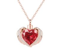 InfuMemo Collana da donna con ciondolo a forma di urna a forma di cuore con ala d'angelo, collana con urna a forma di cuore con mini urna commemorativa, Acciaio inossidabile
