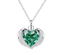 InfuMemo Collana da donna con ciondolo a forma di urna a forma di cuore con ala d'angelo, collana con urna a forma di cuore con mini urna commemorativa, Acciaio inossidabile