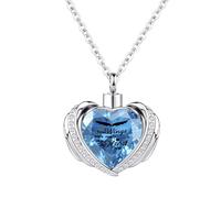 InfuMemo Collana da donna con ciondolo a forma di urna a forma di cuore con ala d'angelo, collana con urna a forma di cuore con mini urna commemorativa, Acciaio inossidabile