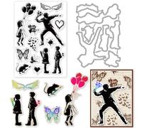 INFUNLY 2 Pezzi Palloncino Fiore Timbro E Muore Per Mappa Produzione Banksy Strada Arte Trasparente Francobolli Amore Pace Trasparente Francobolli Telaio Morire Tagli Per Scrapbooking fai da te
