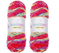 INFUNLY 2 rotoli di filato di ciniglia grossa color arcobaleno, 300 m ciascuno, per lavori a maglia a mano, voluminoso, filo di poliestere lucido da 5 mm, per uncinetto, amigurumi, 396,9 g, soffici