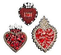 INFUNLY 3 toppe a forma di cuore con strass e perline di cristallo rosso, da cucire, per fai da te, decorative, per vestiti, jeans, giacche, borse