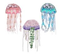 INFUNLY 3 toppe con perline a forma di medusa, con paillettes, per magliette, creature marine, con nappa, da cucire, fatte a mano, per vestiti, borse, jeans, giacche, abiti