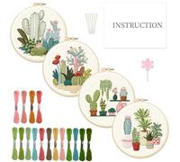 INFUNLY 4pcs Cactus Embroidery Kit Embroidery Starter Kits Cactus Cross Stitch Kits for Adults Stamped Embroidery Set with Patterns Embroidery Kit for Beginners Instruction Included