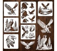 INFUNLY 6 Stencil per Pittura di Aquile per Parete Stencil da Parete Riutilizzabili Foreste Modello per Pareti per Pittura 7,87x7,87 cm, 8,27x11,69 cm Modelli di Piume per Artigianato Cemento Legno