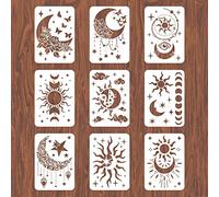 INFUNLY 9 Pezzi/Set Stencil da Parete per Pittura riutilizzabili Stella Luna Piastrelle Stencil 12x8 Pollici pareti Stencil per Pavimenti in Cemento per Pittura Patio Muro Cemento Bagno Pavimento