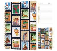 INFUNLY Animal Stamp Spiral Notebook 5.5x8.3 Inch Vintage Postage Stamp Logbook Cartoon Animal Wire Bound Diary Lighthouse Stamp Wire Bound Pad for Office School Stamp Collector Gifts
