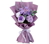 INFUNLY Bouquet di rose all'uncinetto con tulipani viola, fiori artificiali fatti a mano, finiti per donne e ragazze, regalo a maglia, per festa della mamma, compleanno, decorazione per la casa