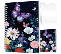 INFUNLY Butterfly Flower Spiral Notebook 5.5"x8.3" Floral Night Spiral Journal Butterfly Spiral Diary Wildflowers Wire Bound Notebook Leaf Coil Bound Pad for Office School Classroom Gifts