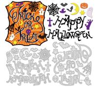 INFUNLY Fustelle in metallo fustellate con scritta "Happy Halloween", motivo: dolcetto o scherzetto, per scrapbooking, giornalismo, confezioni regalo, decorazioni fotografiche