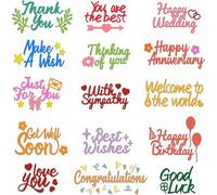 INFUNLY Fustelle per realizzare biglietti di benedizione per tagliare le parole in metallo, congratulazioni fustellate per buon compleanno, stencil per goffratura fai da te, compleanni, Pasqua