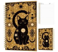 INFUNLY Gold Cat Tarocchi Spiral Notebook 5.5"x8.3" Gothic Black Cat Journal Notebook Witchy Cat Notebooks for School Work Gold Foil kitten Spiral Journal for Office School Divination Halloween Gifts