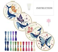 INFUNLY Kit da ricamo per principianti con motivo farfalla e balena, kit da ricamo fai da te per adulti, kit da ricamo fai da te per adulti con cerchi da ricamo in plastica, fili e aghi