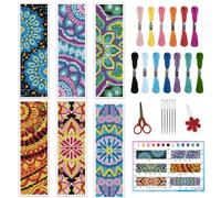 INFUNLY Kit di 6 segnalibri a punto croce con mandala, 20,3 x 6,1 cm, in tessuto floreale, kit fai da te, per principianti, con istruzioni per gli amanti dei libri, lettori e scrittori, idea regalo
