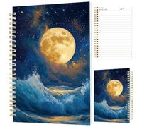 INFUNLY Lunar Space Notebook Journal 160 Pages 5.51x8.27 Inch Moon Stars Spiral Notebook Bleed-Proof Paper Lay-Flat Metal Coil Starry Sky Design Writing Pad For Note Taking School Office Women Gift