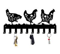 INFUNLY Portachiavi da parete in metallo nero con 10 ganci a forma di gallina floreale gancio portachiavi da parete organizer per asciugamani, bagno, ingresso, porta d'ingresso, ufficio, 5x10