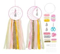 INFUNLY Set di 2 acchiappasogni con nastro, fatti a mano, stile bohémien, fai da te, rosa, kit di istruzioni incluse (lingua italiana non garantita), acchiappasogni con perline, ornamento da appendere
