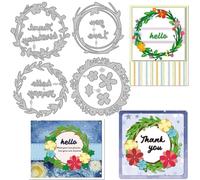 INFUNLY Set di 4 fustelle in metallo a forma di corona di fiori primaverili, fustelle a forma di foglia di ulivo con cornice circolare, stencil per realizzare biglietti, fai da te, scrapbooking,